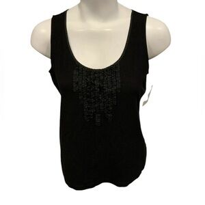 Eileen‎ Fisher black tank top ruffle neckline size small